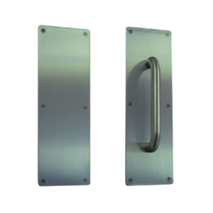 Standard door handles on a white background. The left is a backplate, while the right is a backplate with a handle sticking out.